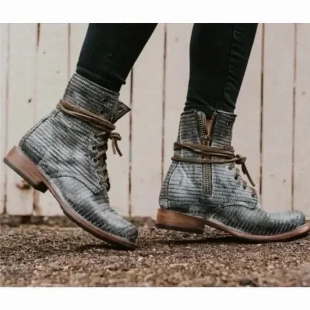 Freebird by Steven Manchester Boots US 9 EU 39 Womens Gray Lizard Embossed $275